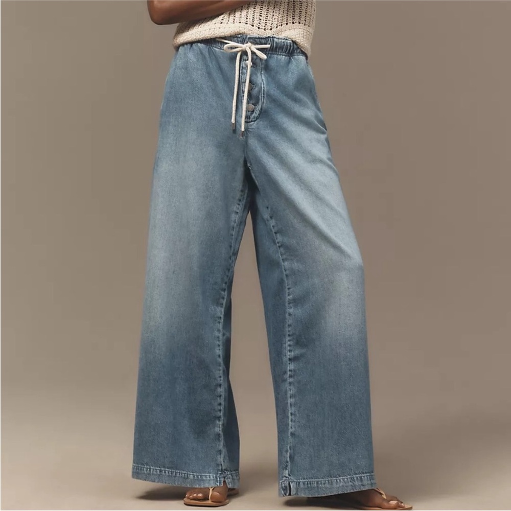 NWT Anthropologie Pilcro Drawstring Pull-On Wide-Leg Jeans Size M